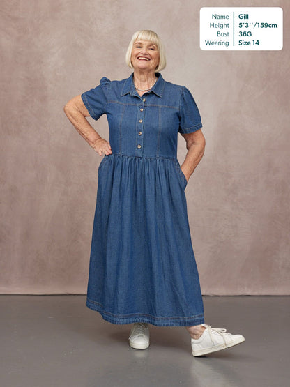 Rhiona Set-In Short Sleeve Denim Shirt Dress - Blue