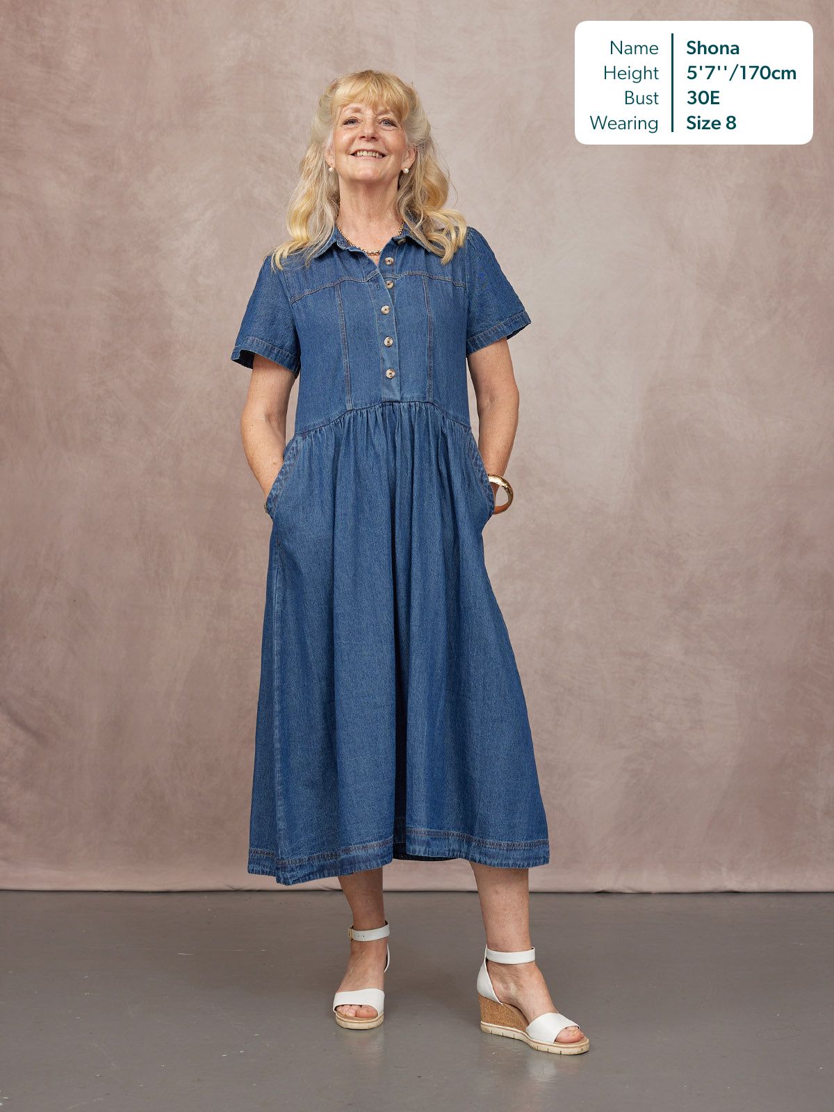 Rhiona Set-In Short Sleeve Denim Shirt Dress - Blue