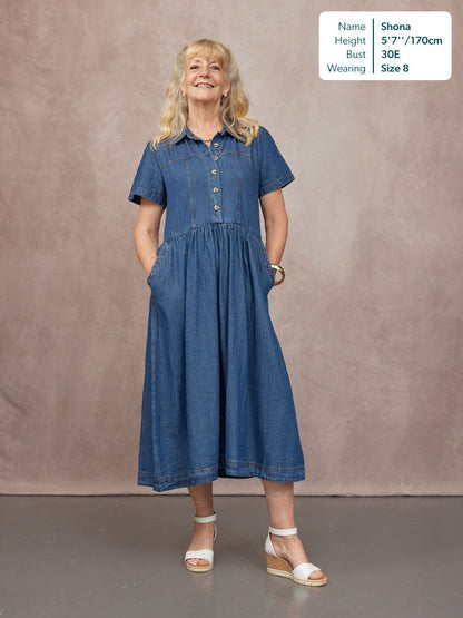 Rhiona Set-In Short Sleeve Denim Shirt Dress - Blue