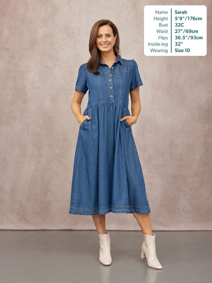Rhiona Set-In Short Sleeve Denim Shirt Dress - Blue