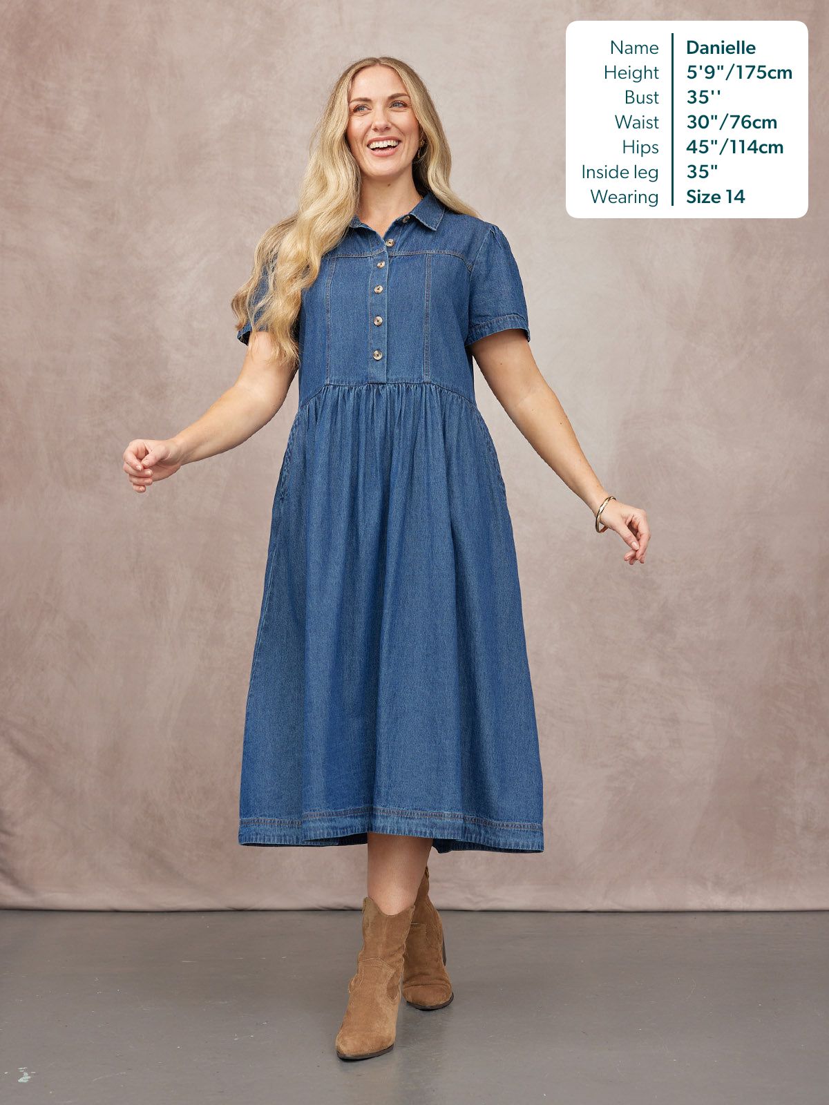 Rhiona Set-In Short Sleeve Denim Shirt Dress - Blue