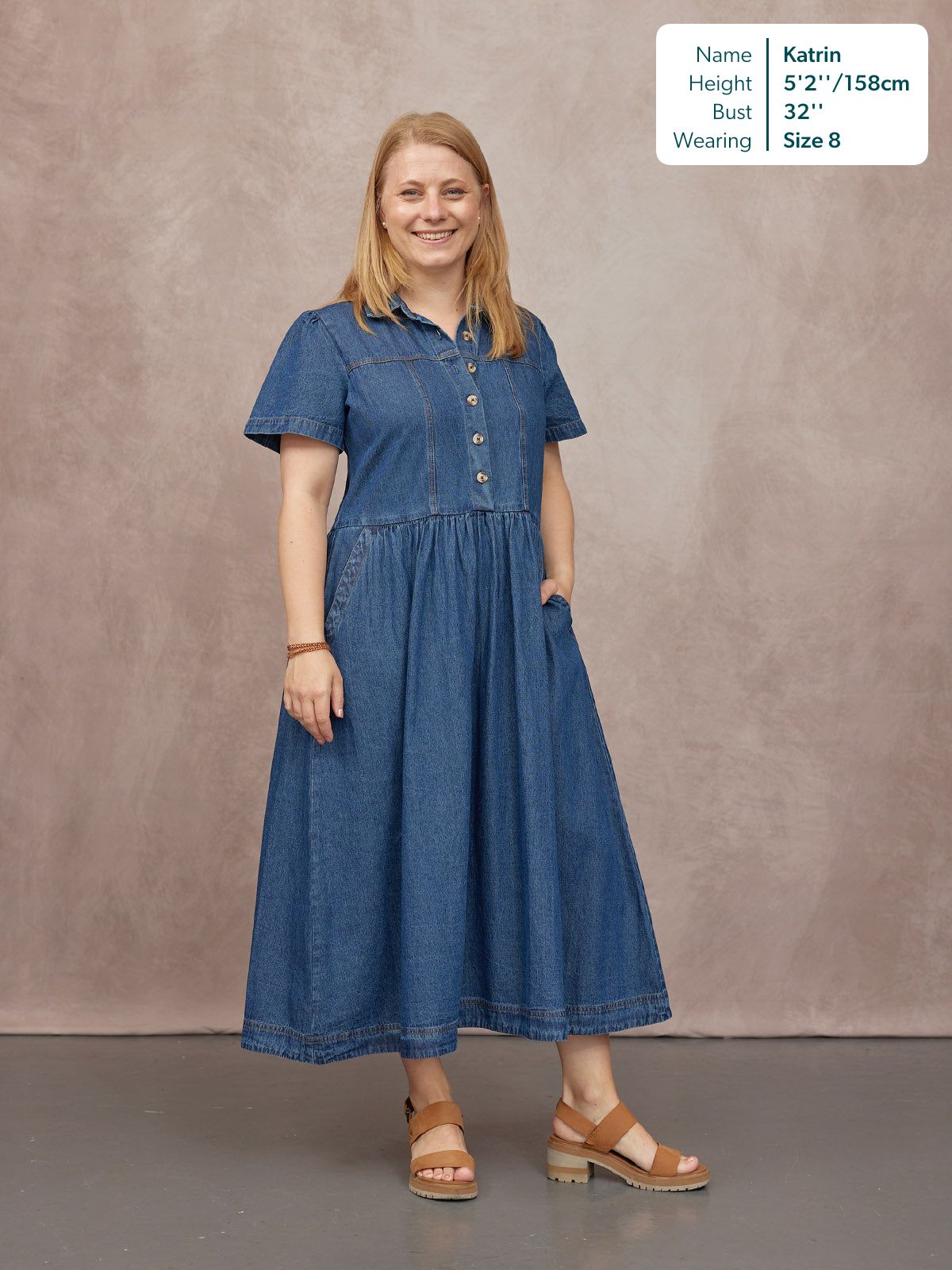 Rhiona Set-In Short Sleeve Denim Shirt Dress - Blue