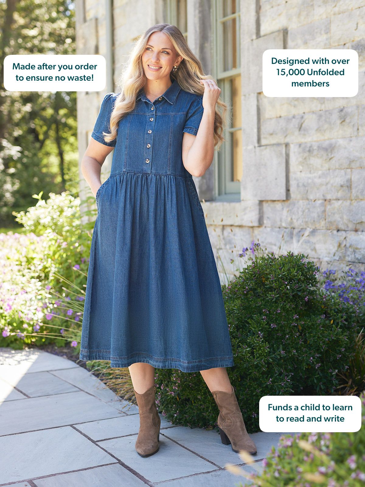 Rhiona Set-In Short Sleeve Denim Shirt Dress - Blue