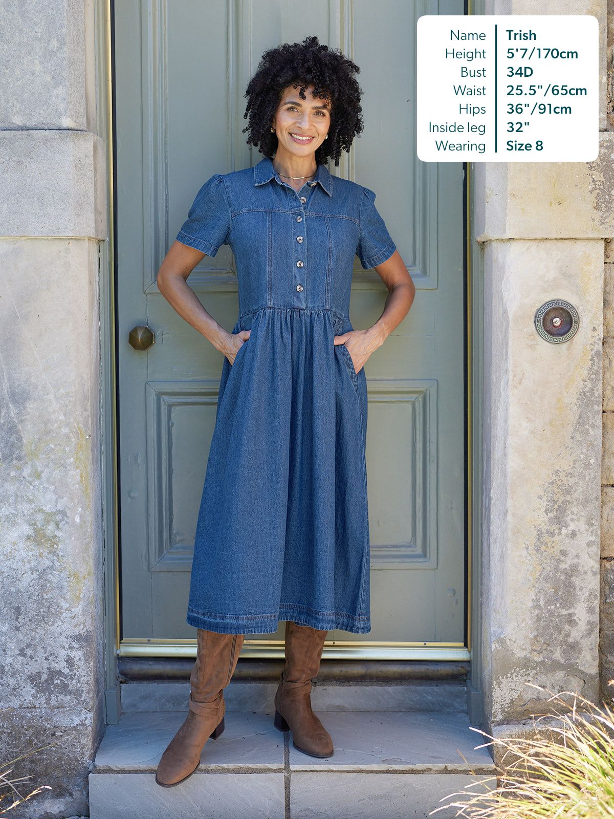 Rhiona Set-In Short Sleeve Denim Shirt Dress - Blue