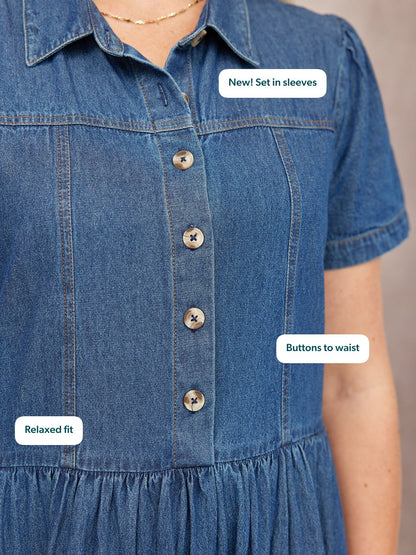 Rhiona Set-In Short Sleeve Denim Shirt Dress - Blue