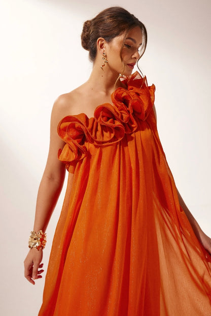 Nadia | Vestido Largo Floral de Un Hombro