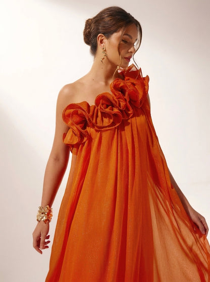 Nadia | Vestido Largo Floral de Un Hombro