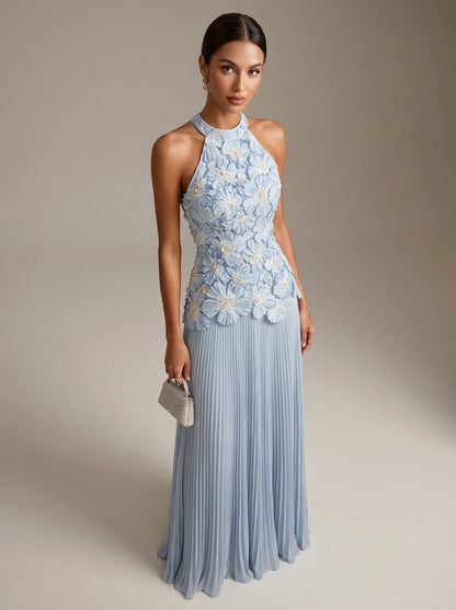 Ángeles | Vestido Largo con Bordado Floral en Relieve