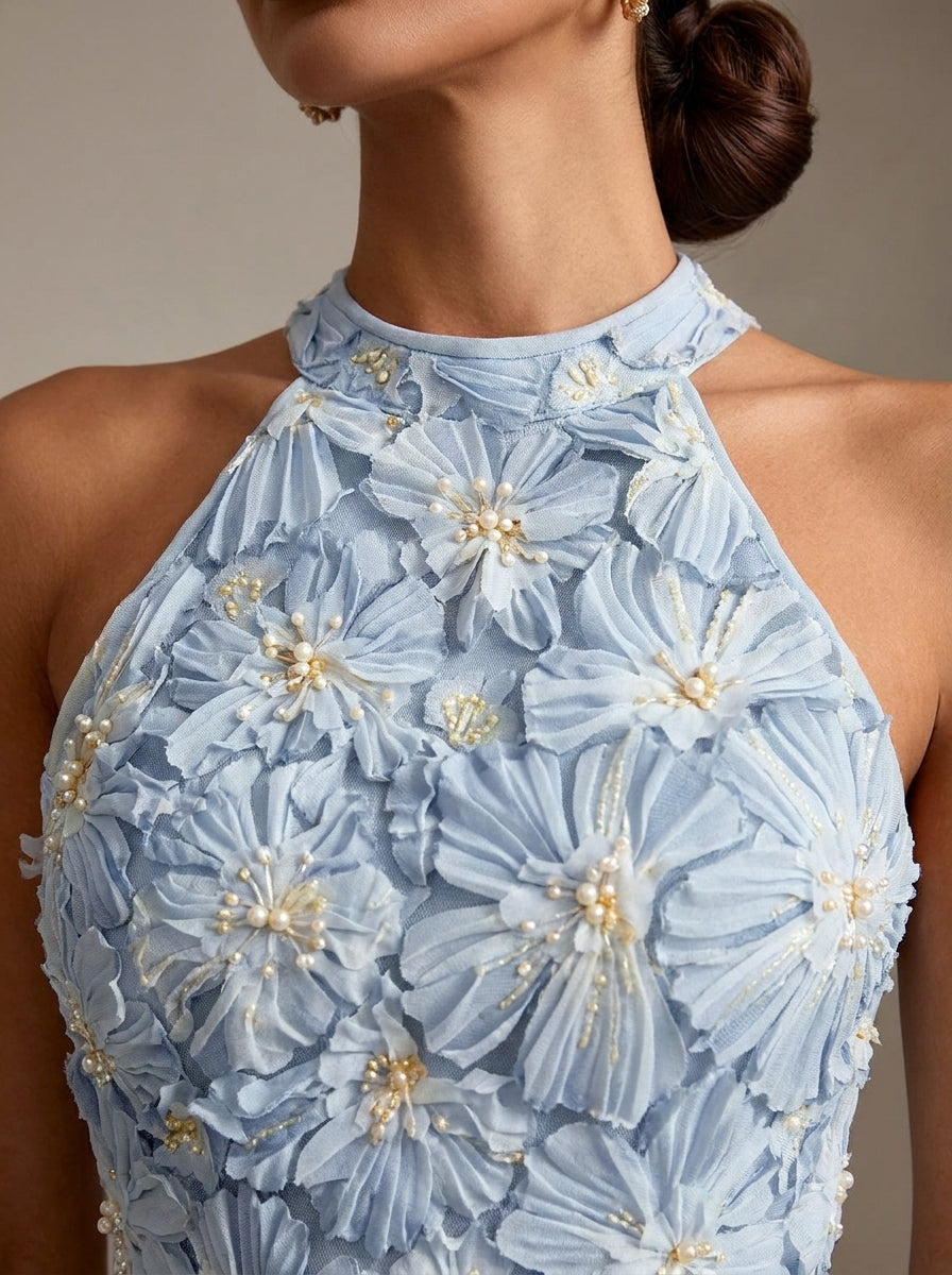 Ángeles | Vestido Largo con Bordado Floral en Relieve