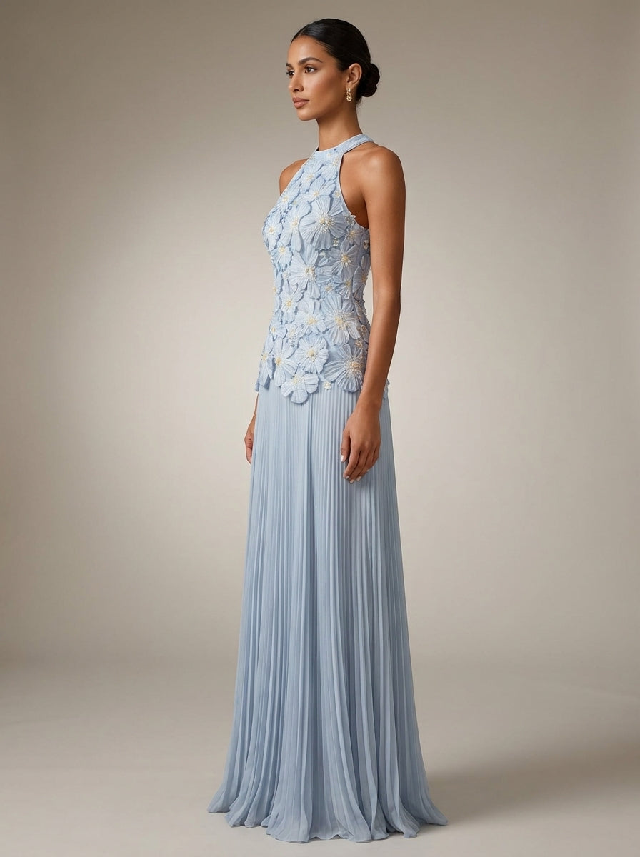 Ángeles | Vestido Largo con Bordado Floral en Relieve