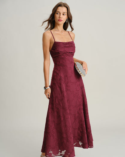Vega | Vestido Largo de Jacquard con Espalda de Cordones