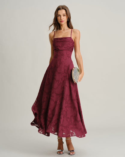Vega | Vestido Largo de Jacquard con Espalda de Cordones