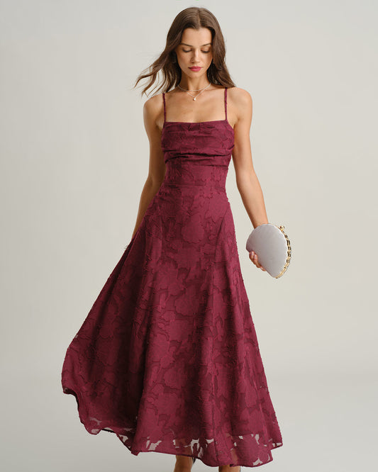 Vega | Vestido Largo de Jacquard con Espalda de Cordones